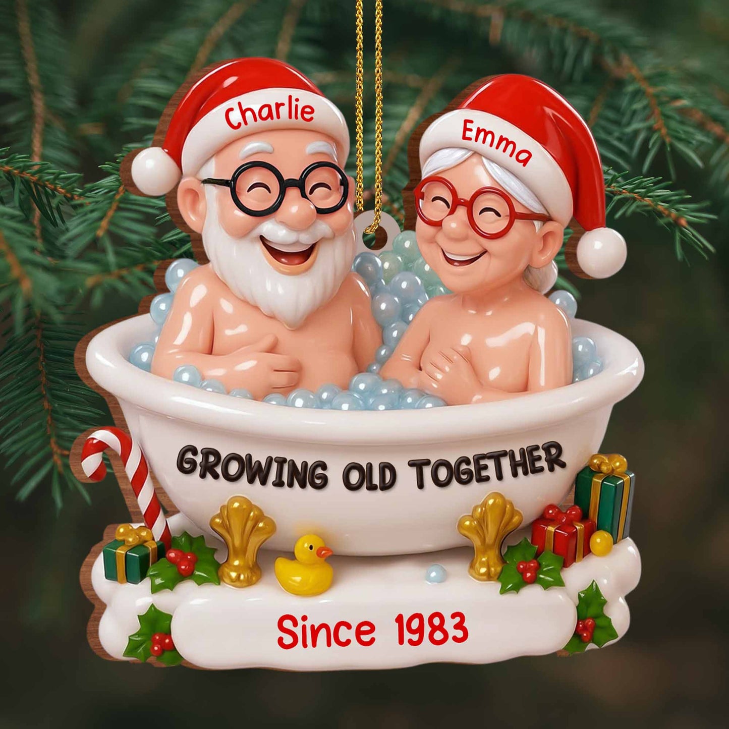 Growing Old Together With Santa Hats And Gifts