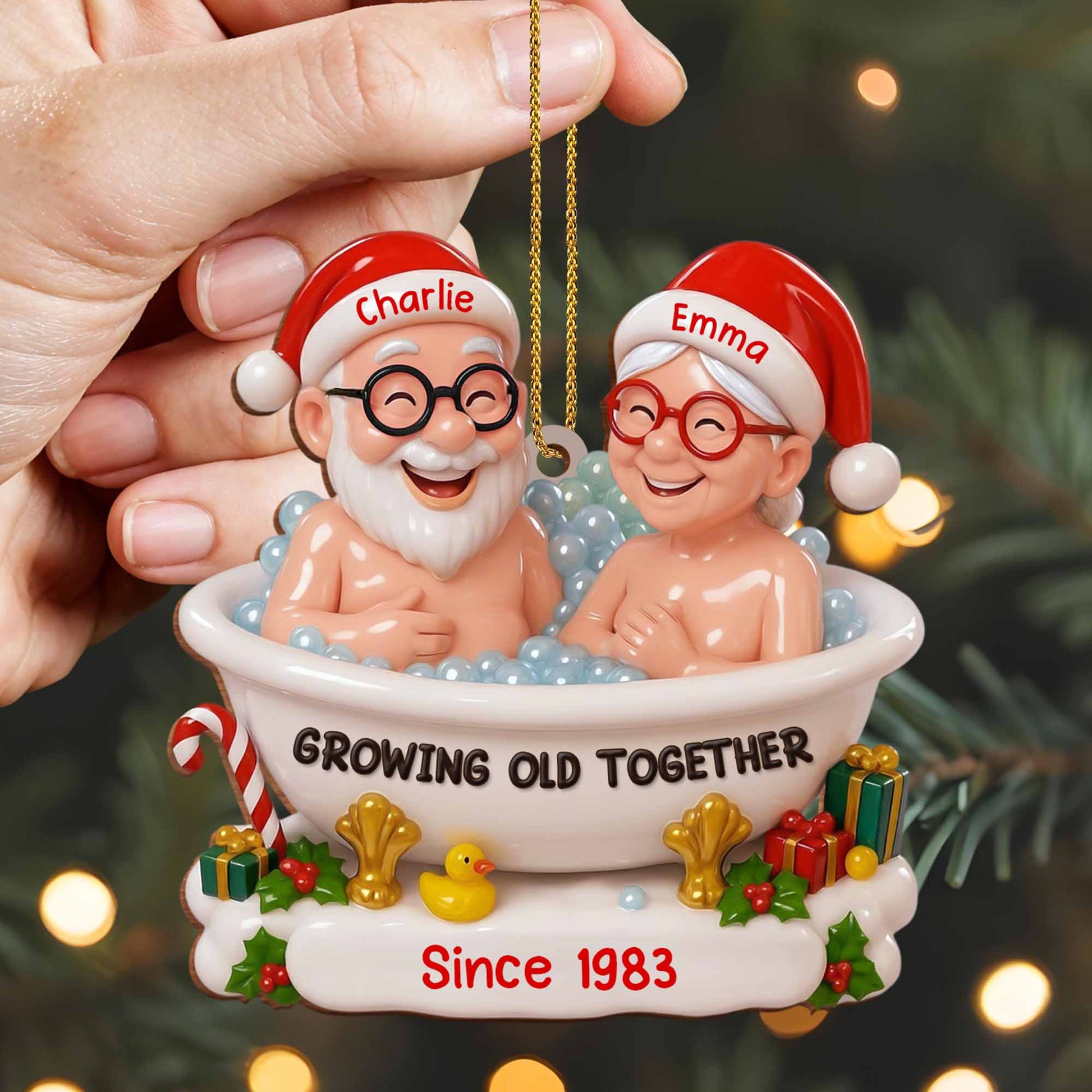Growing Old Together With Santa Hats And Gifts