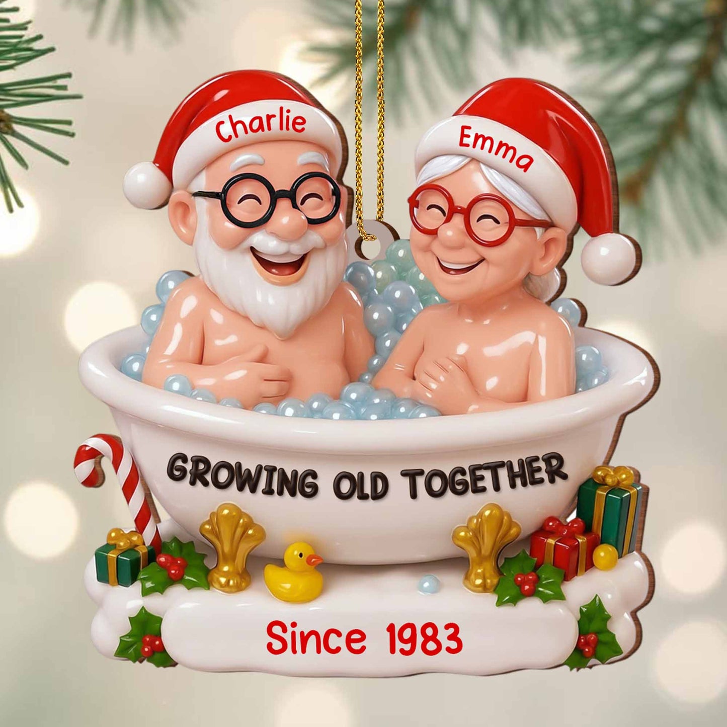 Growing Old Together With Santa Hats And Gifts