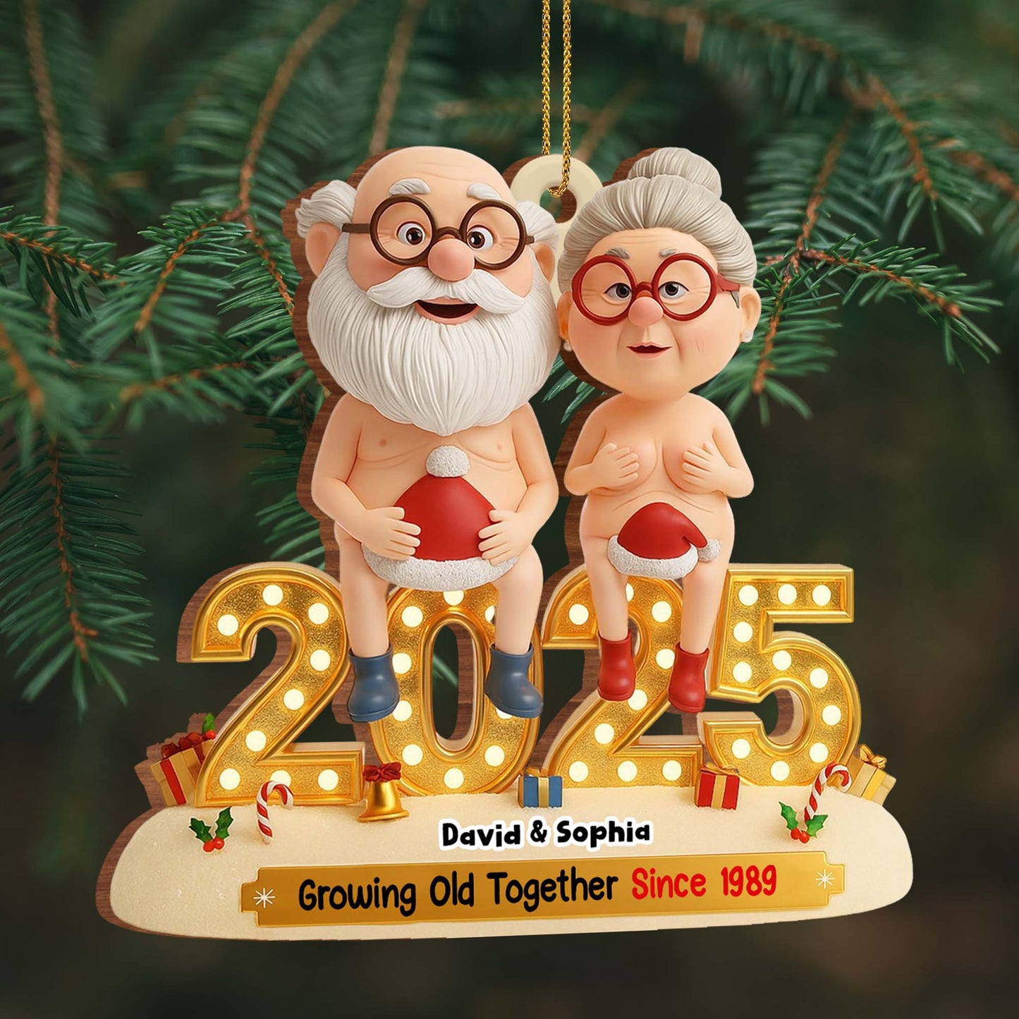 Growing Old Together, Elderly Couple Christmas Ornament