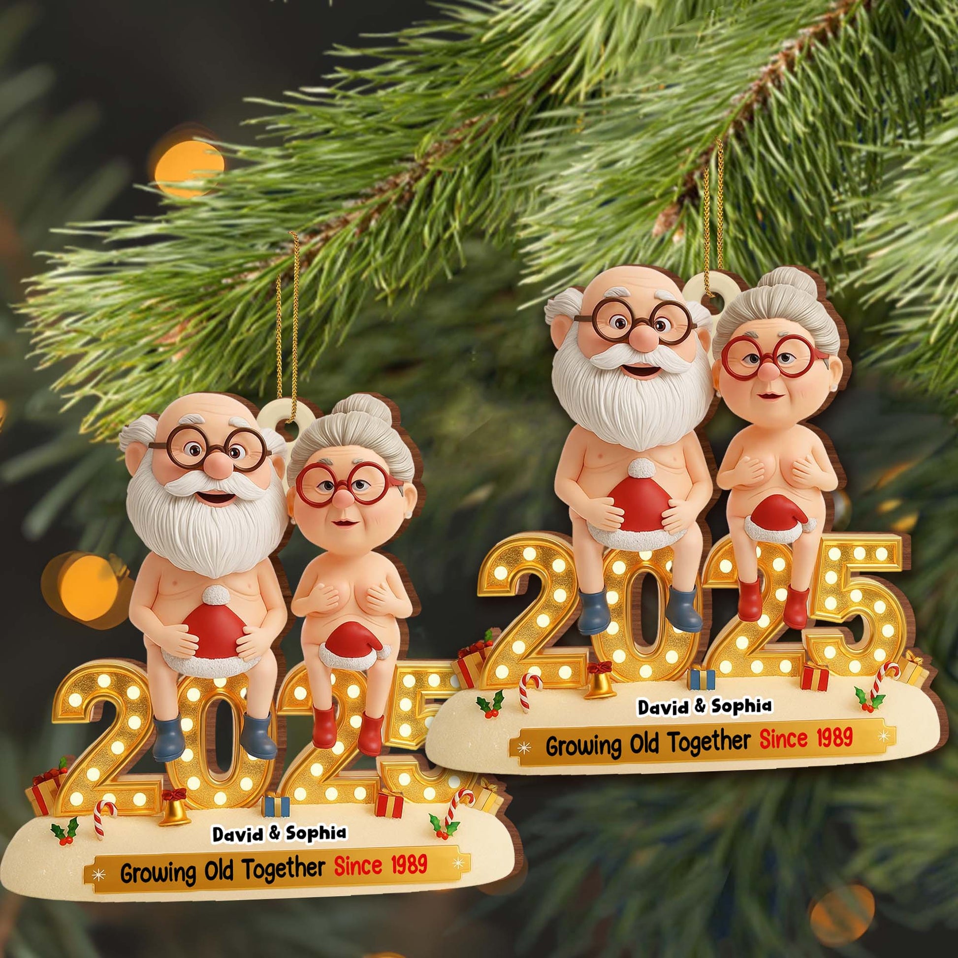 Growing Old Together, Elderly Couple Christmas Ornament