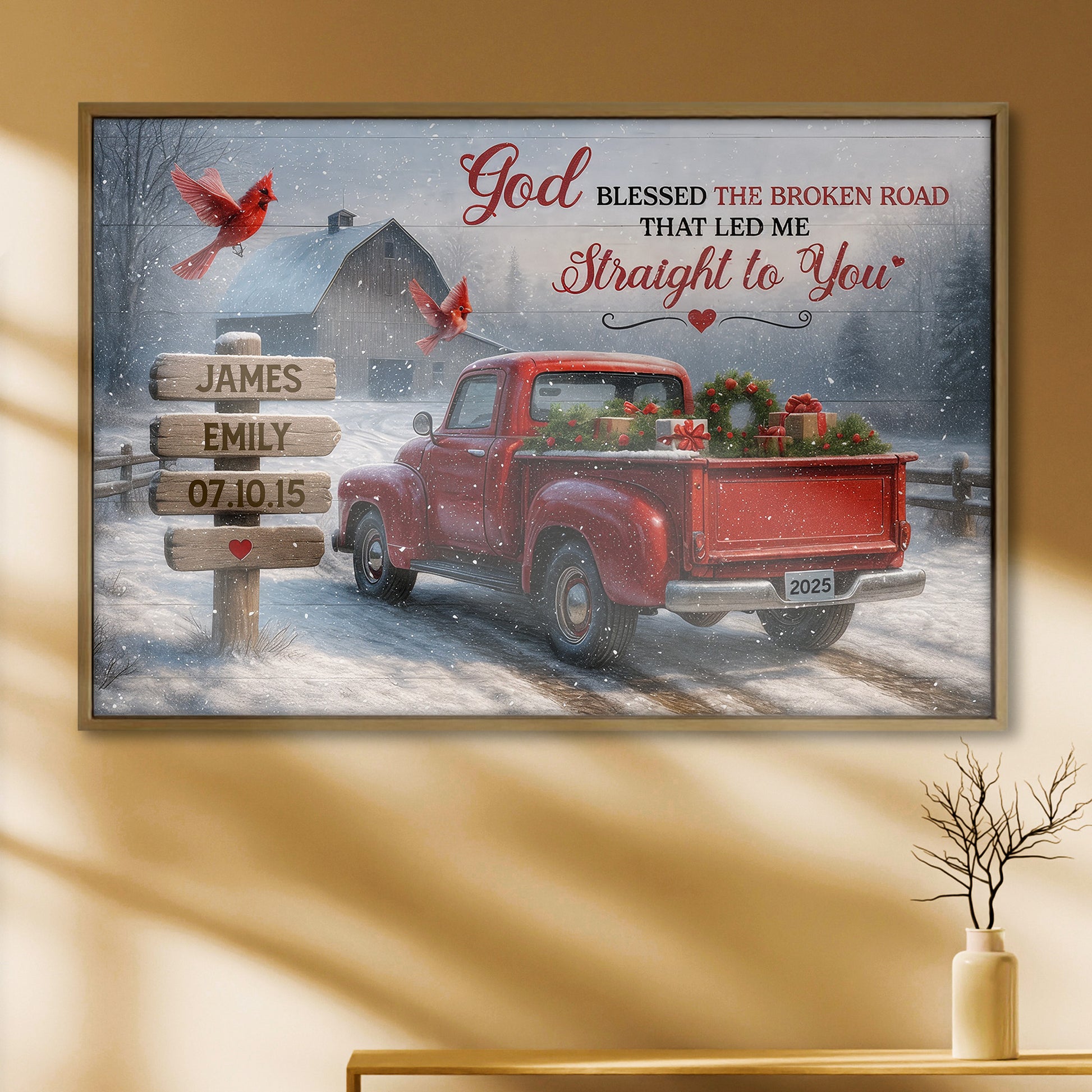 God Blessed The Broken Road That Led Me Straight To You, Red Truck, Cardinal Birds