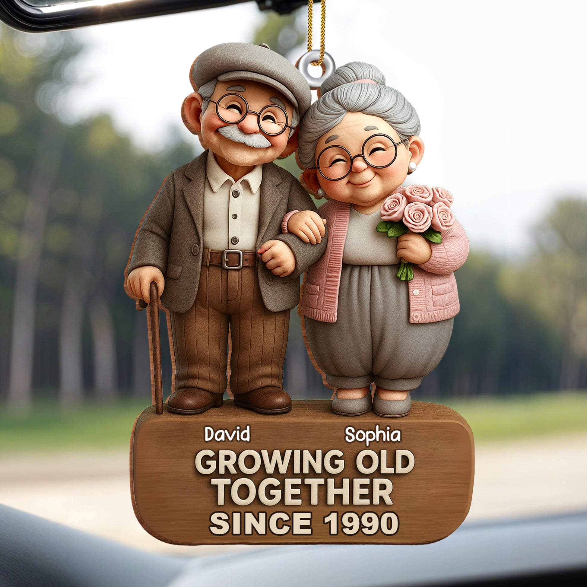 Growing Old Together, Elderly Couple With Roses