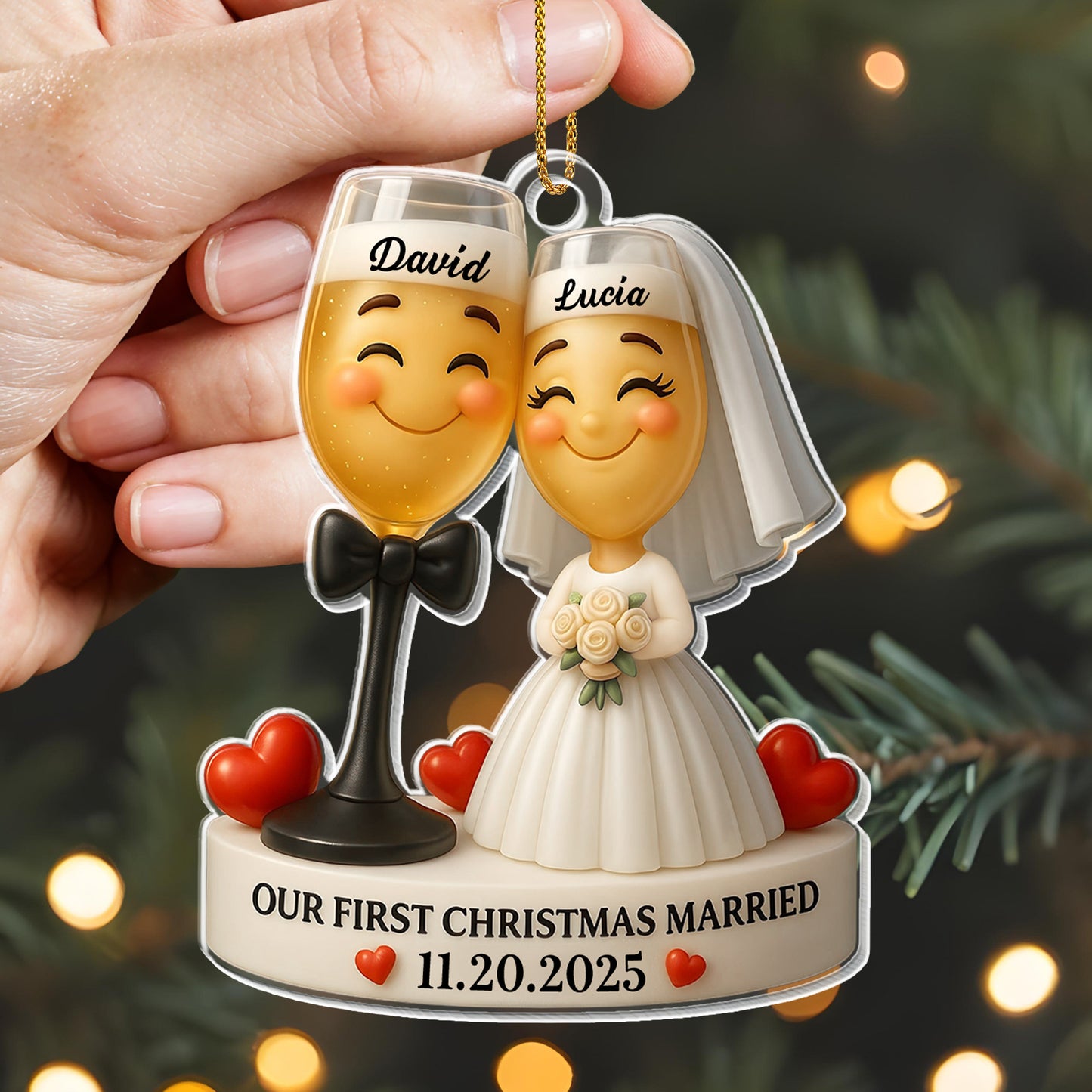 Our First Christmas Married, Wedding Couple With Hearts