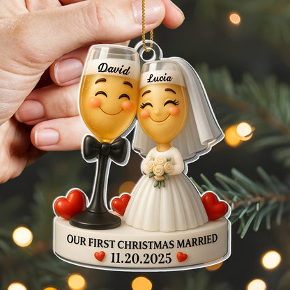Our First Christmas Married, Wedding Couple With Hearts