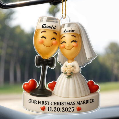 Our First Christmas Married, Wedding Couple With Hearts