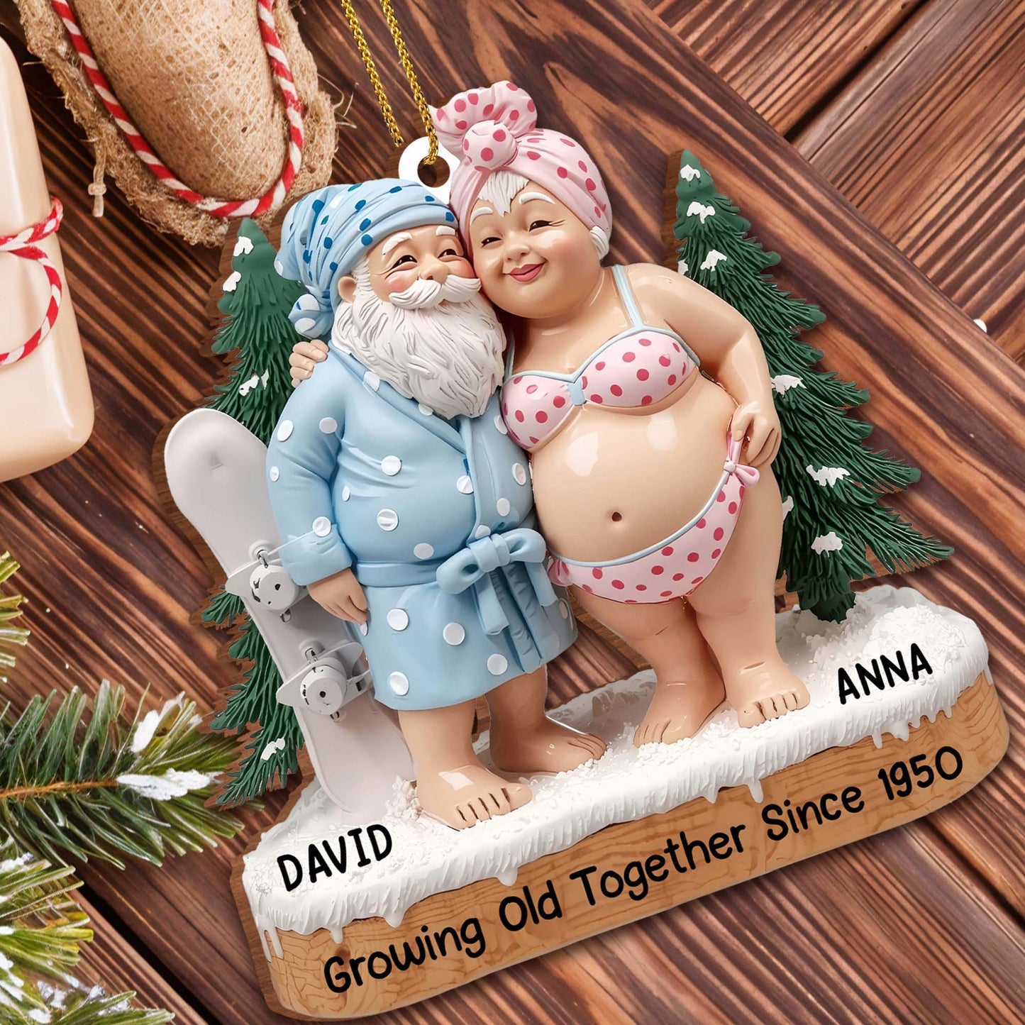 Growing Old Together, Elderly Couple In Beach Clothes