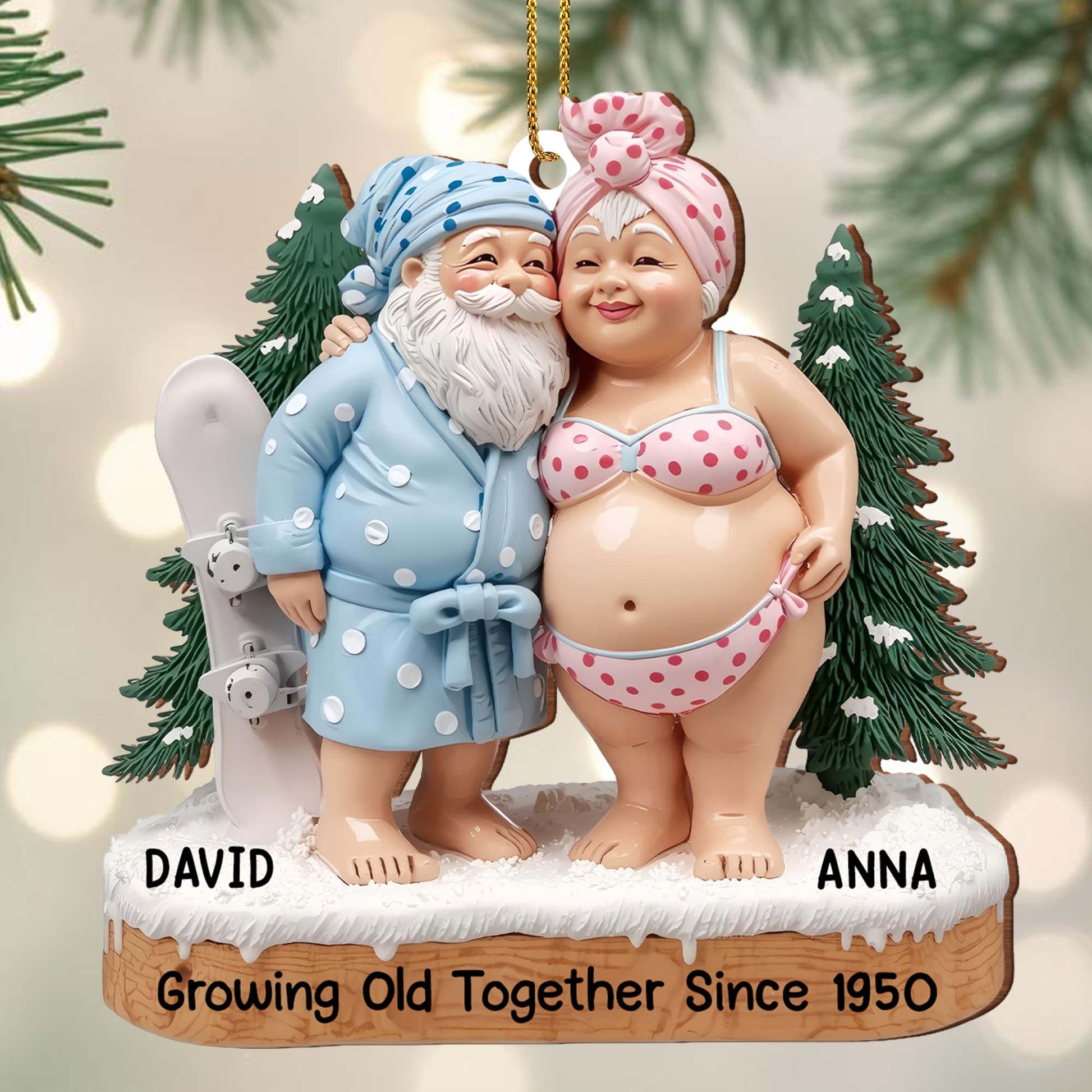 Growing Old Together, Elderly Couple In Beach Clothes