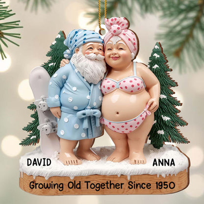 Growing Old Together, Elderly Couple In Beach Clothes