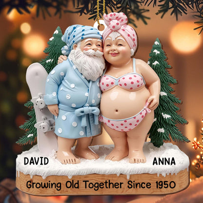 Growing Old Together, Elderly Couple In Beach Clothes