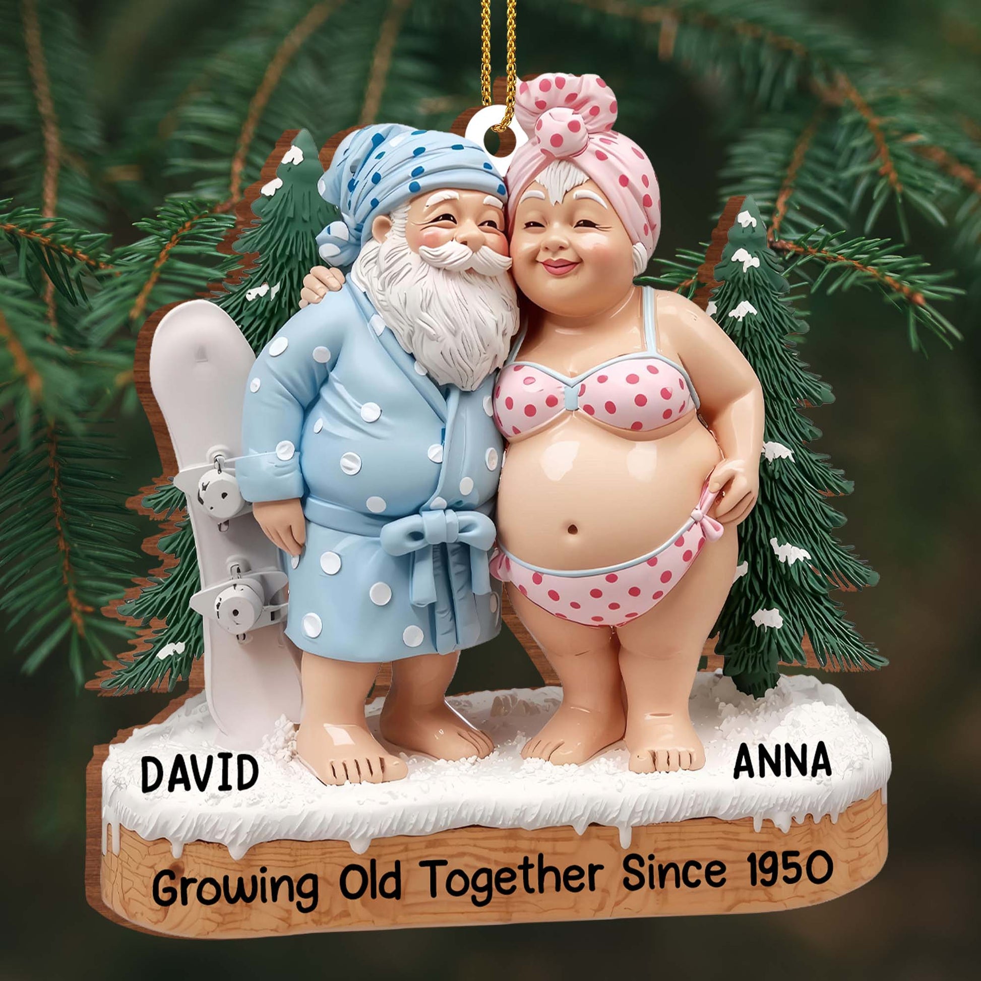 Growing Old Together, Elderly Couple In Beach Clothes