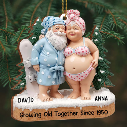 Growing Old Together, Elderly Couple In Beach Clothes