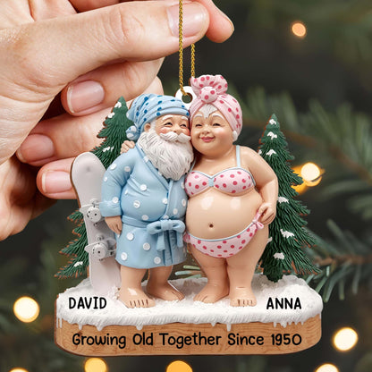 Growing Old Together, Elderly Couple In Beach Clothes