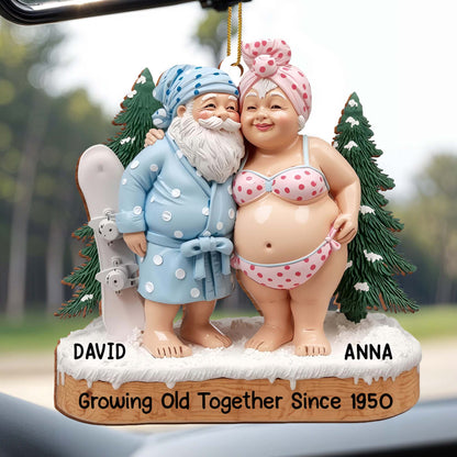 Growing Old Together, Elderly Couple In Beach Clothes