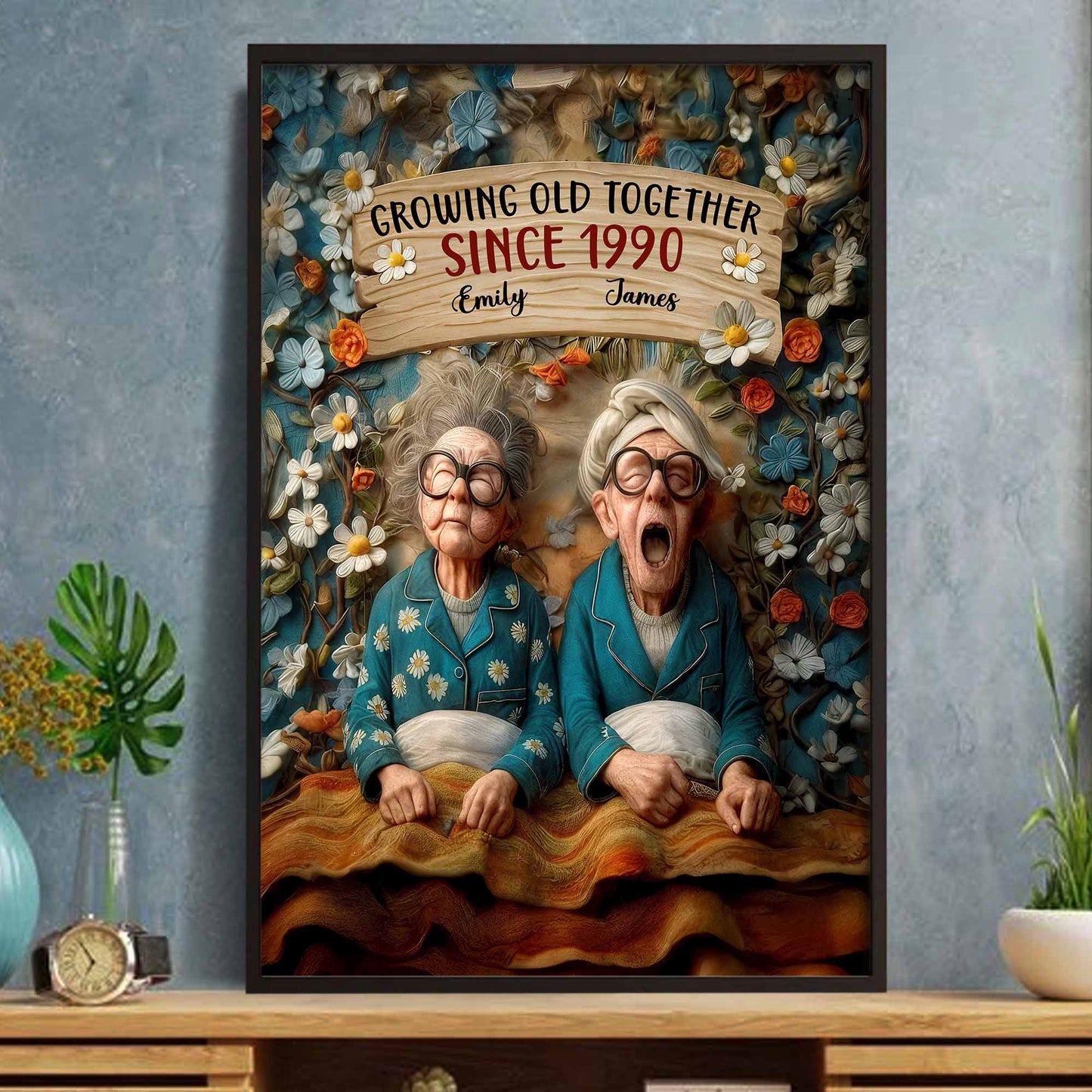 Growing Old Together, Elderly Couple And Flowers