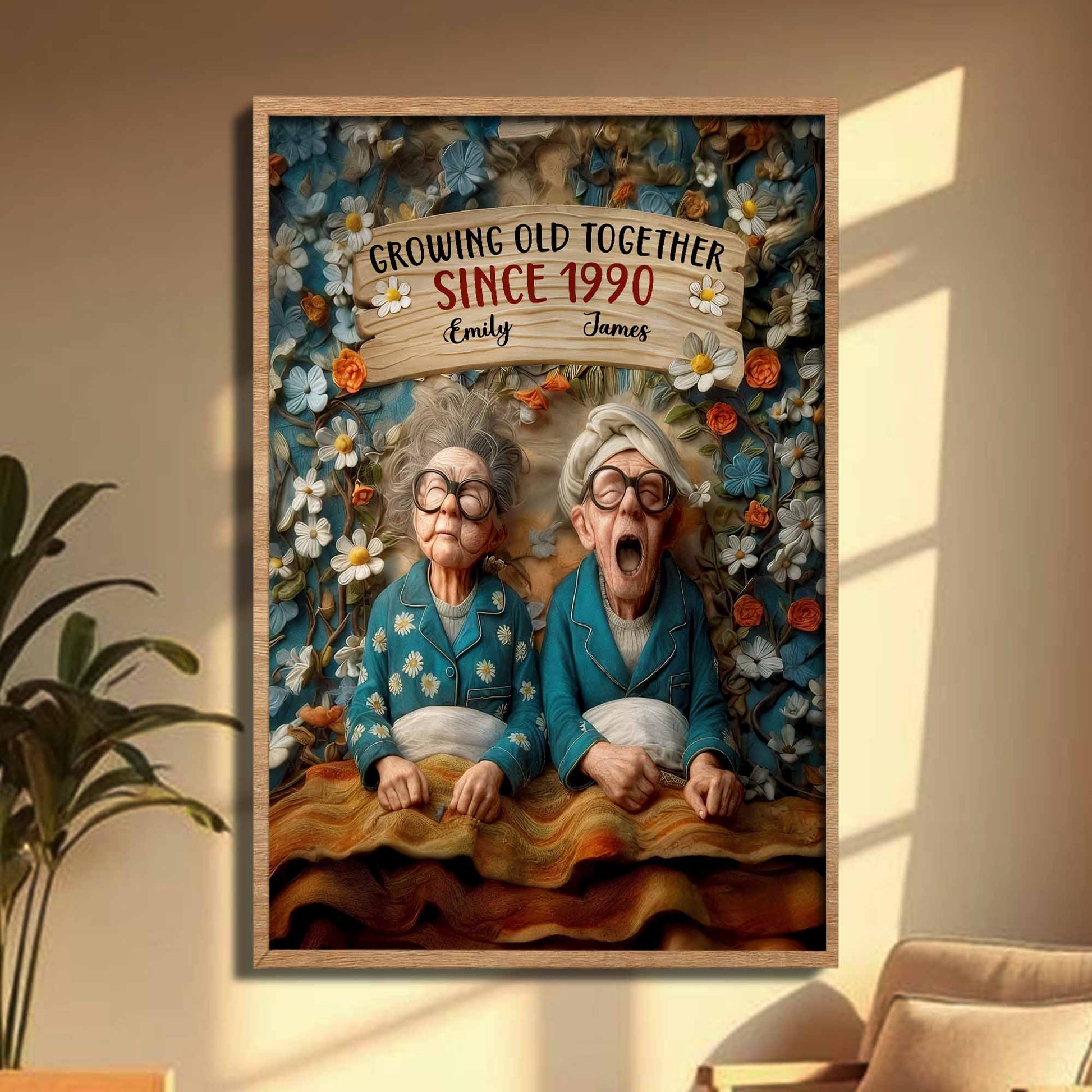 Growing Old Together, Elderly Couple And Flowers