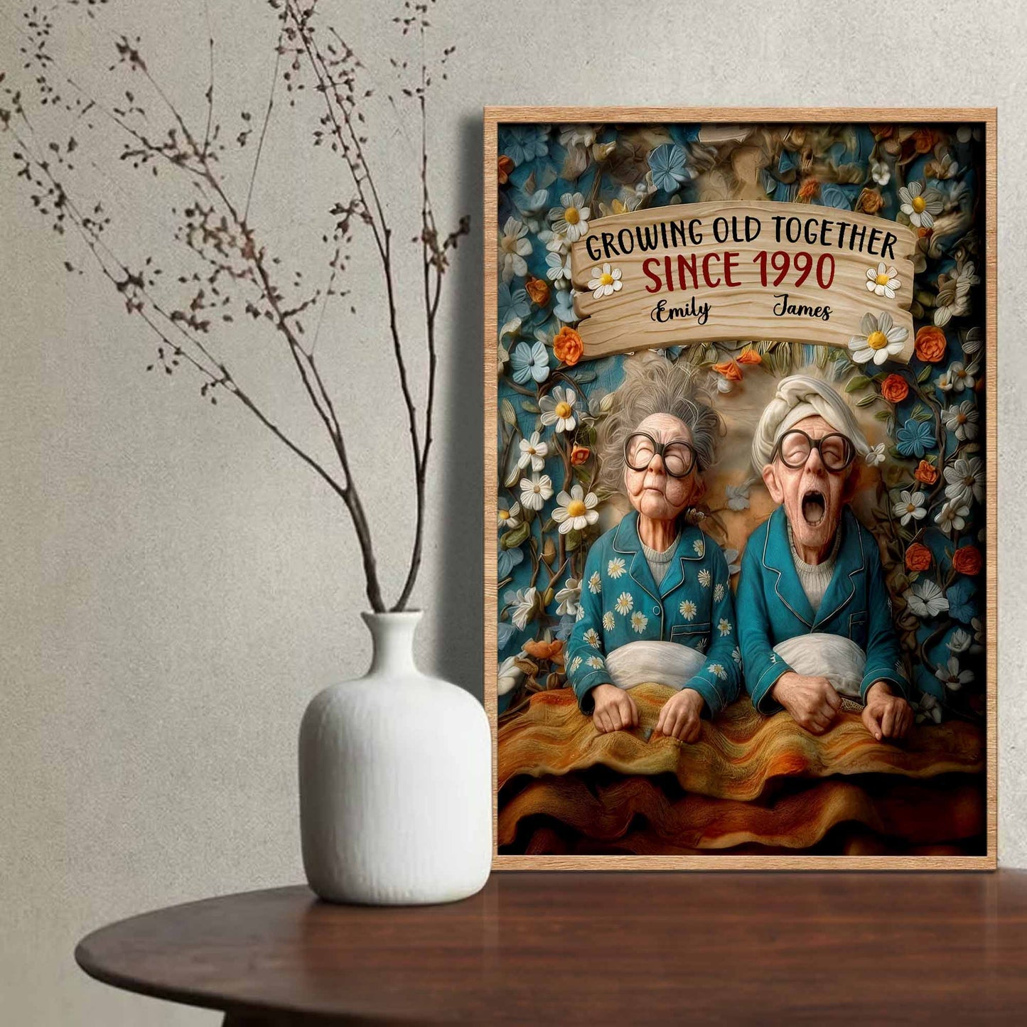 Growing Old Together, Elderly Couple And Flowers