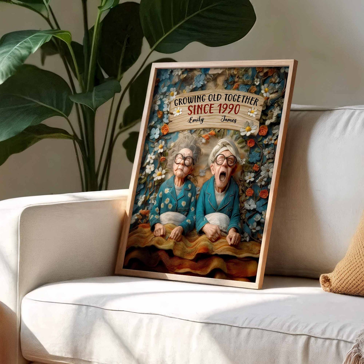 Growing Old Together, Elderly Couple And Flowers