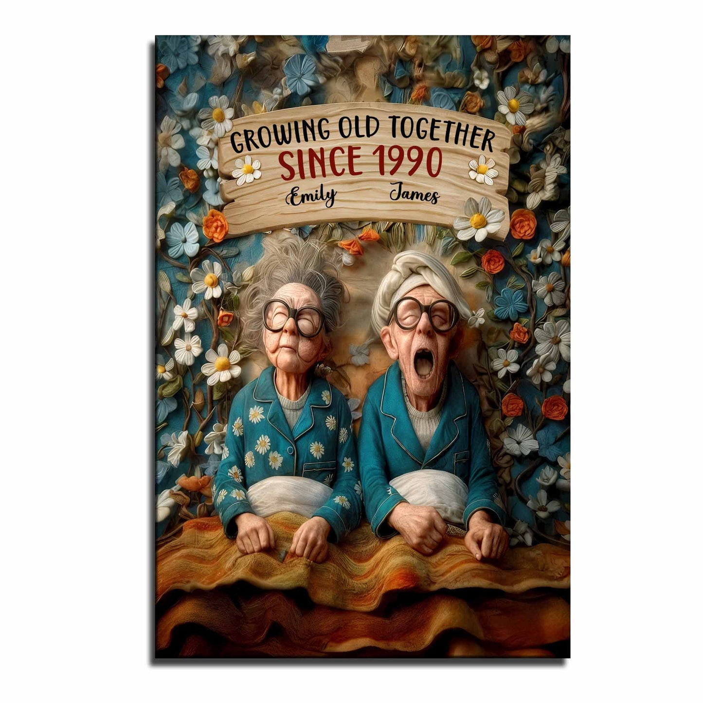 Growing Old Together, Elderly Couple And Flowers