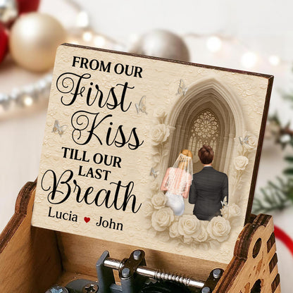 From Our First Kiss Till Our Last Breath With Roses And Wedding Arch