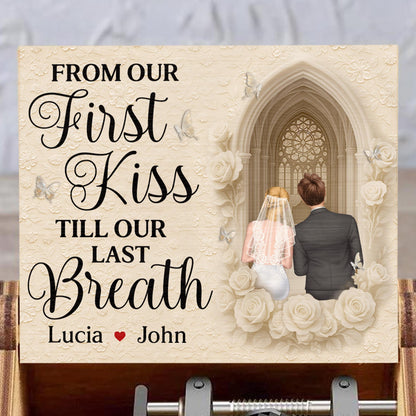 From Our First Kiss Till Our Last Breath With Roses And Wedding Arch