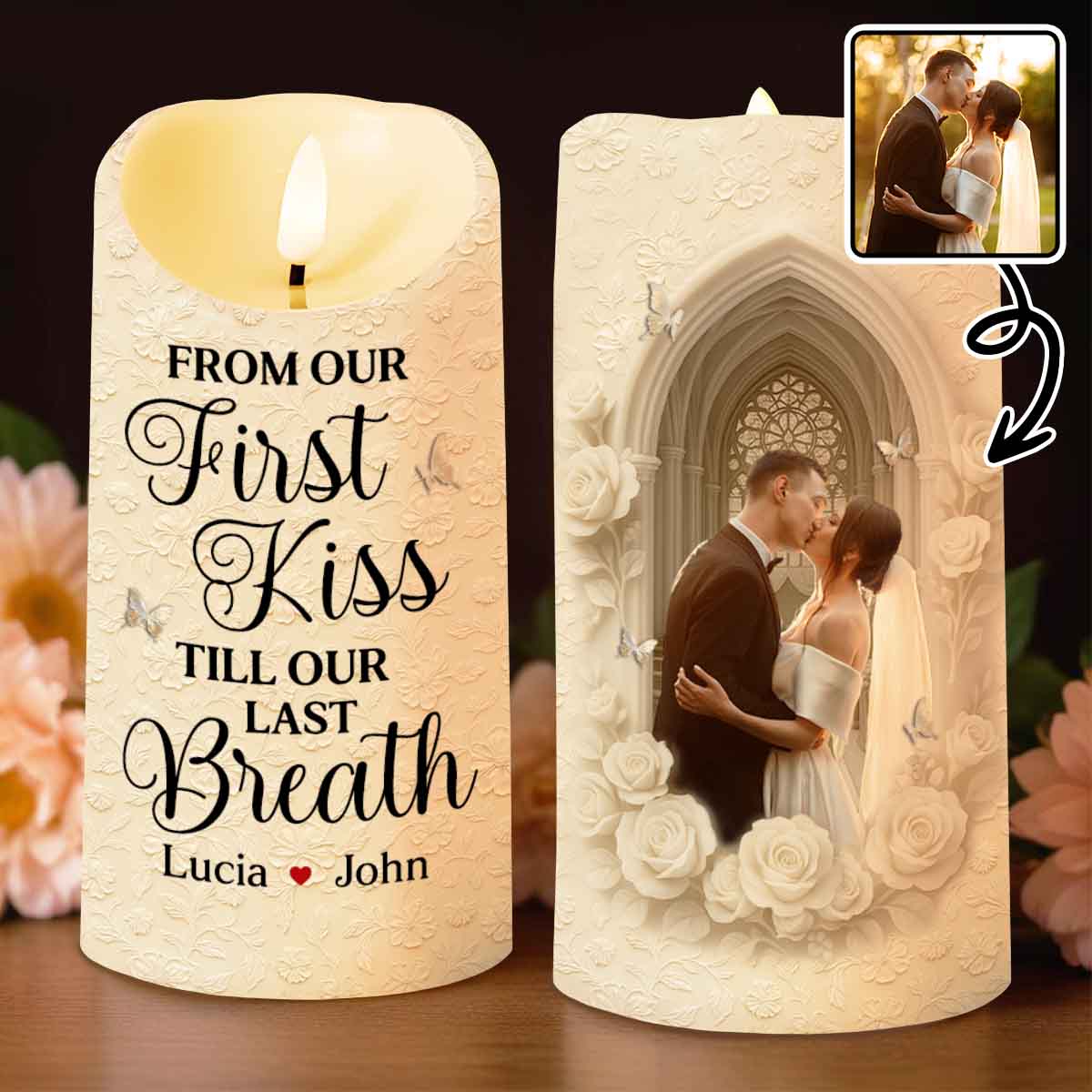 From Our First Kiss Till Our Last Breath With Roses and Wedding Imagery