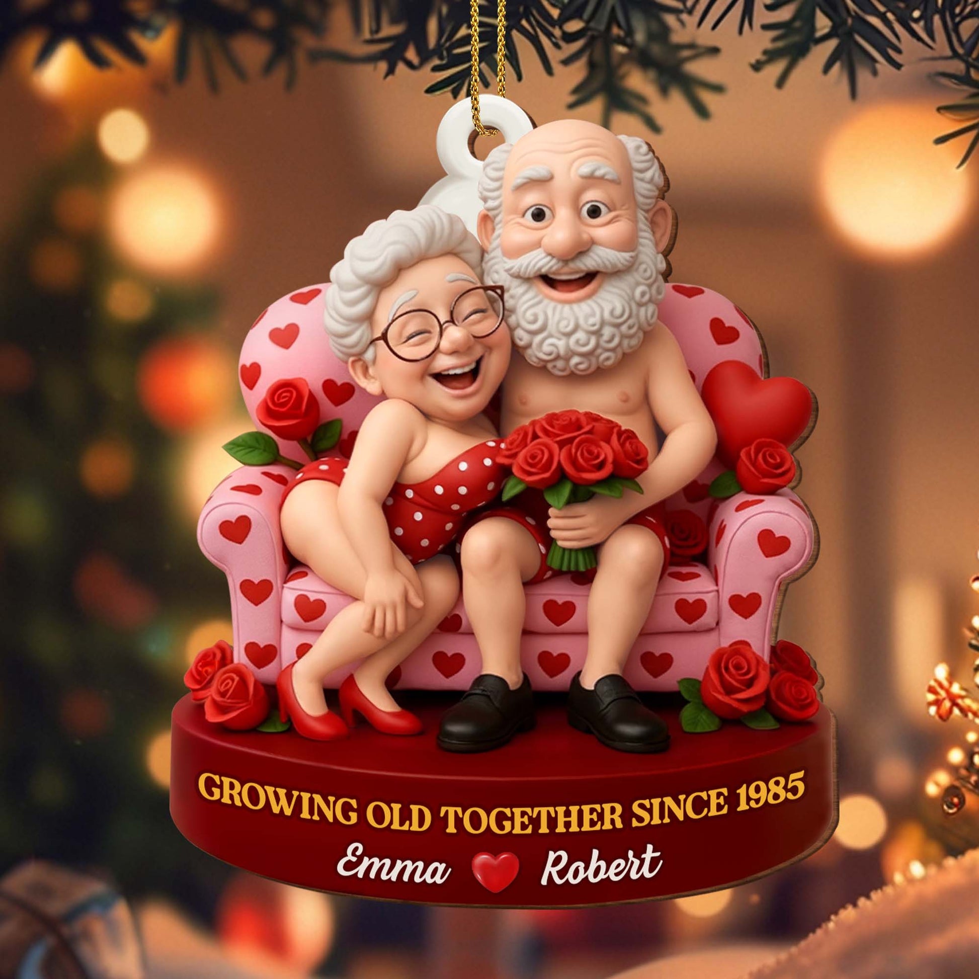 Growing Old Together, Elderly Couple With Roses