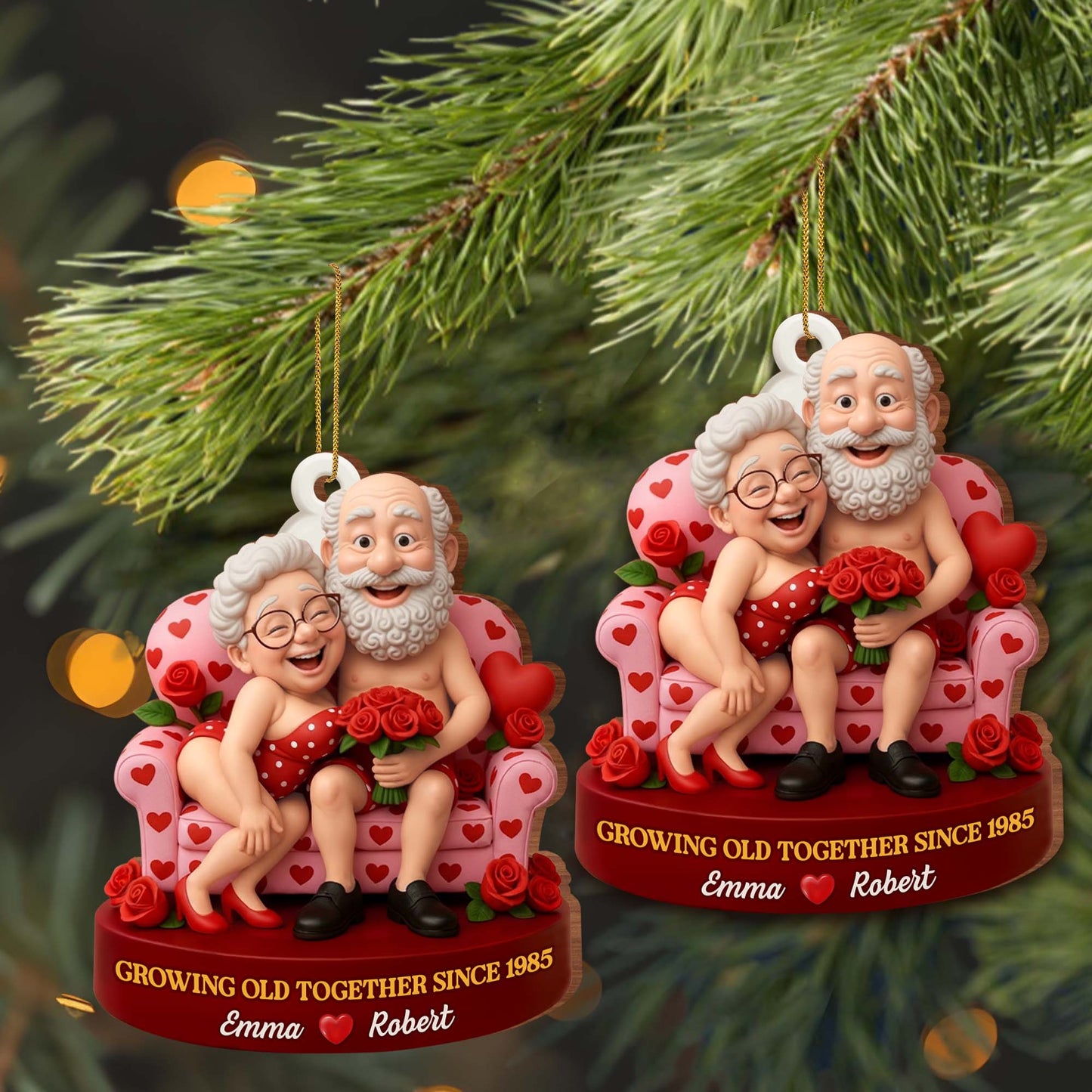 Growing Old Together, Elderly Couple With Roses