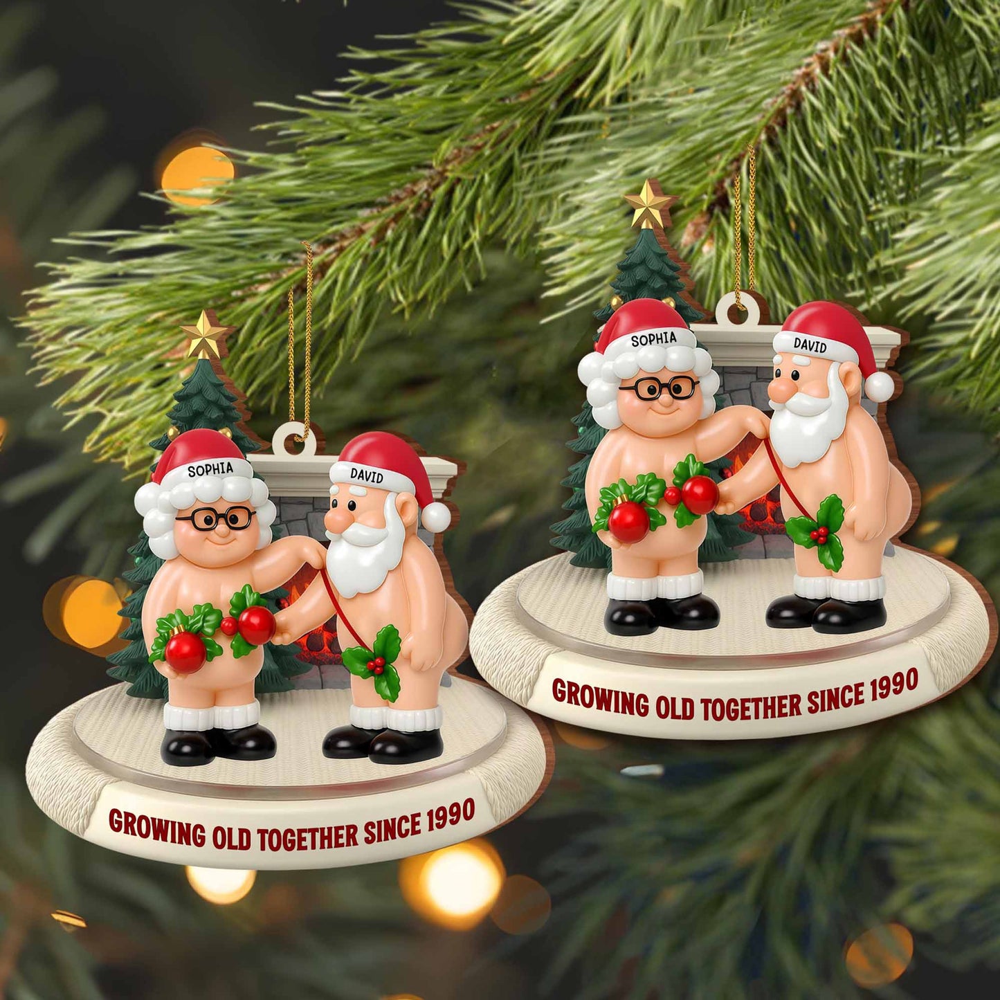 Growing Old Together Santa Claus and Holly Ornament