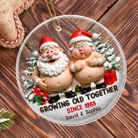Growing Old Together With Santa Claus Figures And Christmas Trees