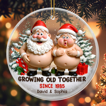 Growing Old Together With Santa Claus Figures And Christmas Trees