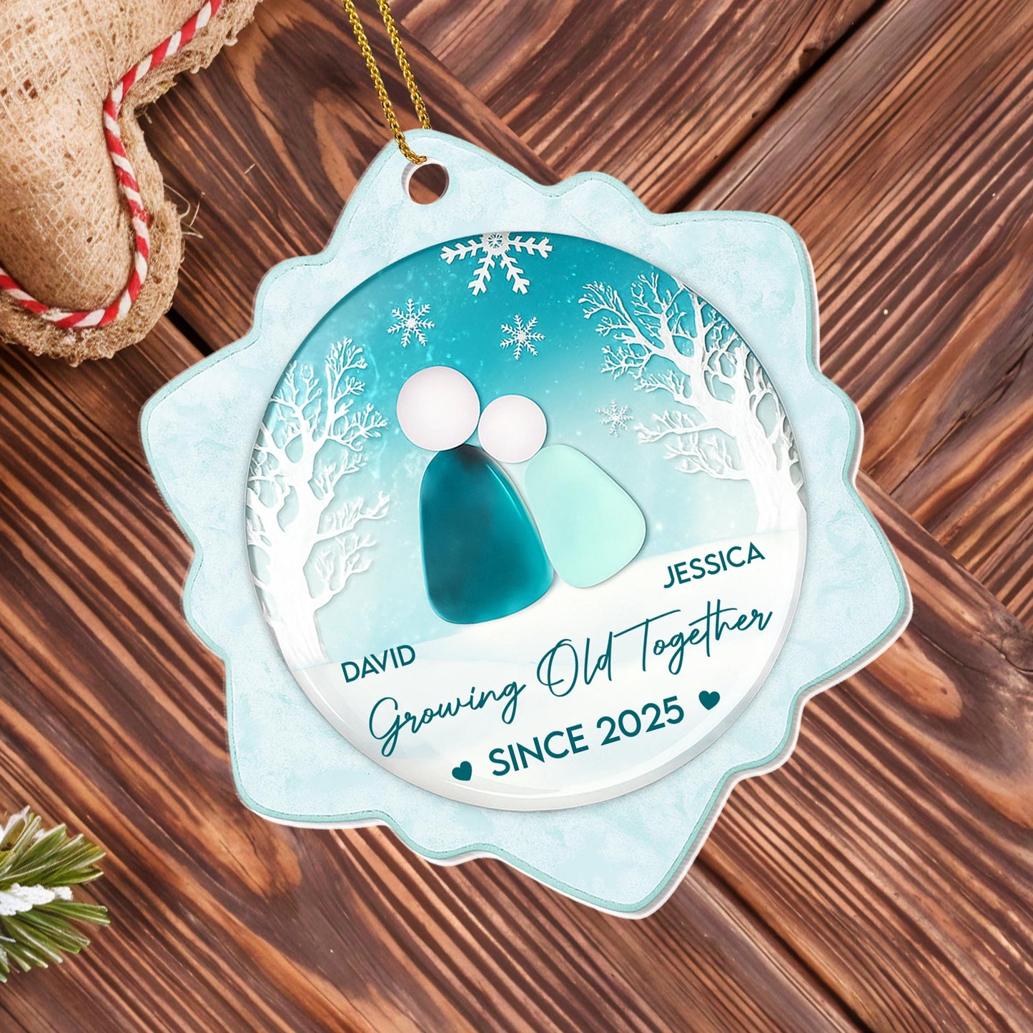 Growing Old Together, Couple Silhouette And Snowflakes