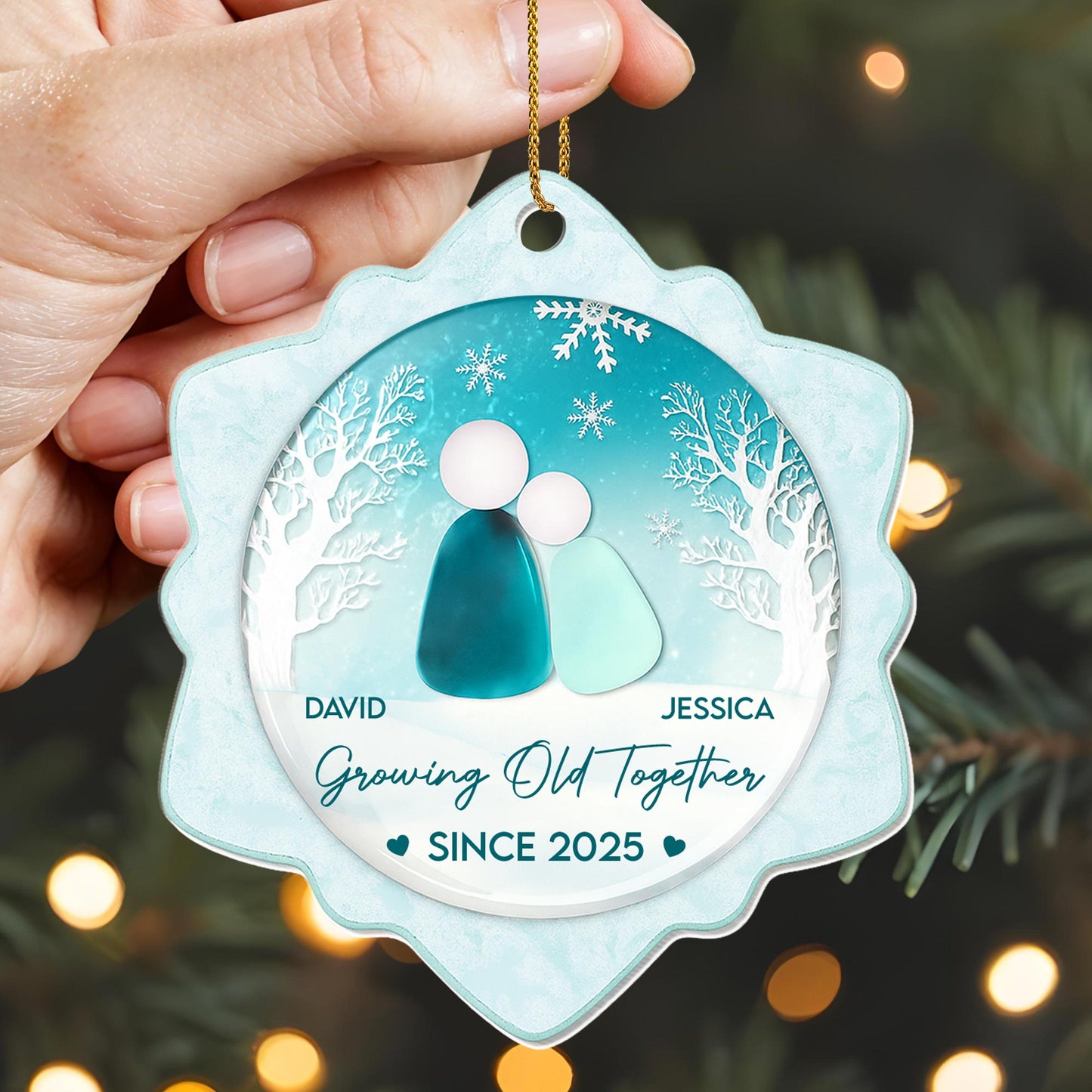 Growing Old Together, Couple Silhouette And Snowflakes