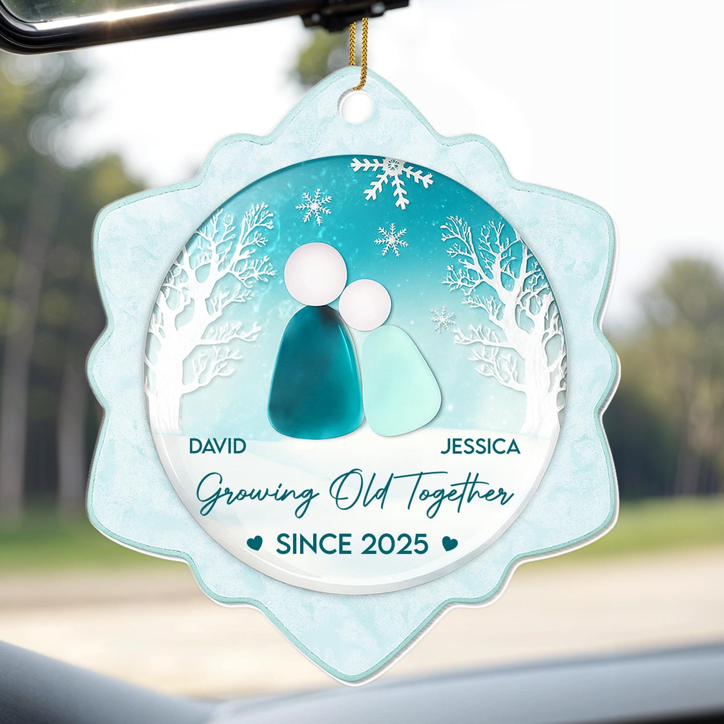 Growing Old Together, Couple Silhouette And Snowflakes