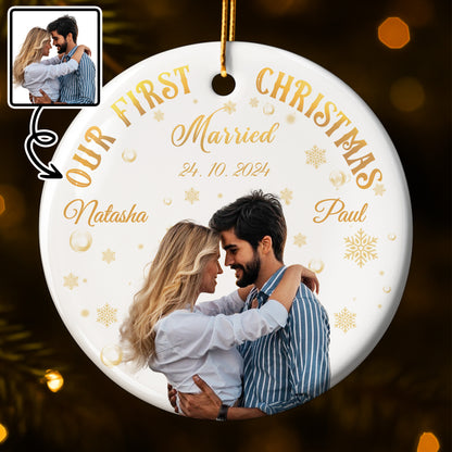 Our First Christmas Married, Couple Photo Ornament