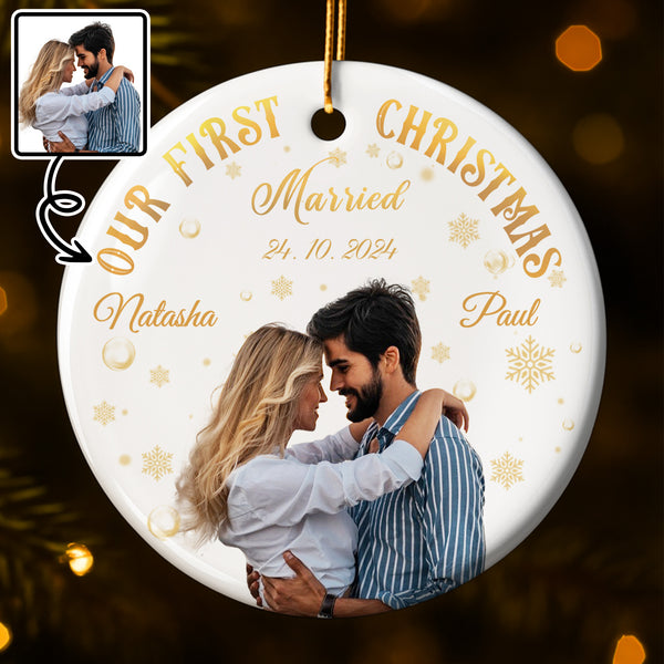 Our First Christmas Married, Couple Photo Ornament