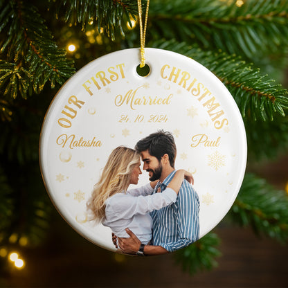 Our First Christmas Married, Couple Photo Ornament