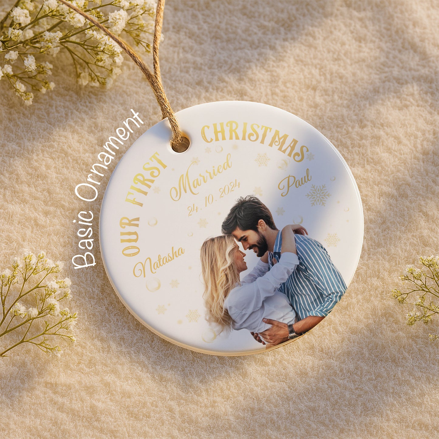 Our First Christmas Married, Couple Photo Ornament