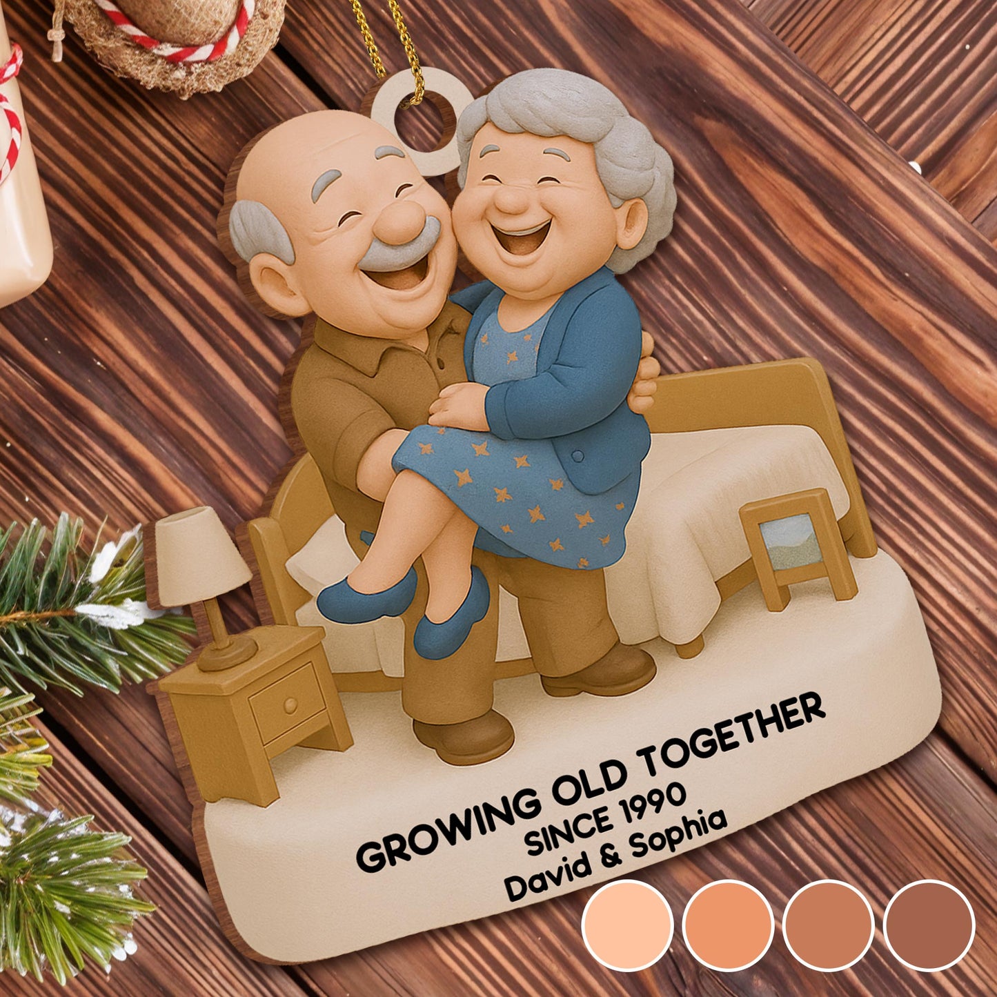 Growing Old Together, Elderly Couple Ornament