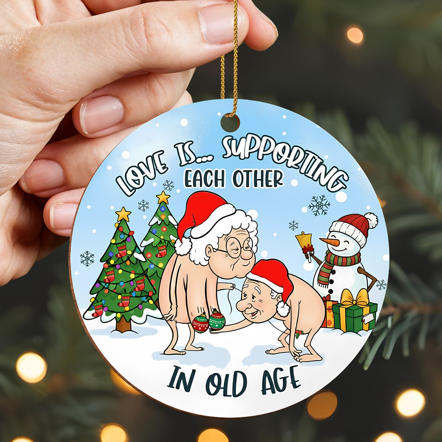 Love Is Supporting Each Other, Elderly Couple Christmas Ornament