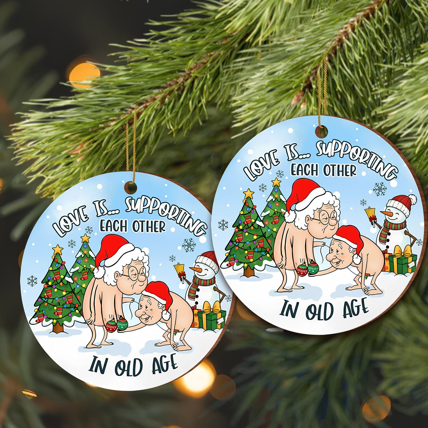 Love Is Supporting Each Other, Elderly Couple Christmas Ornament