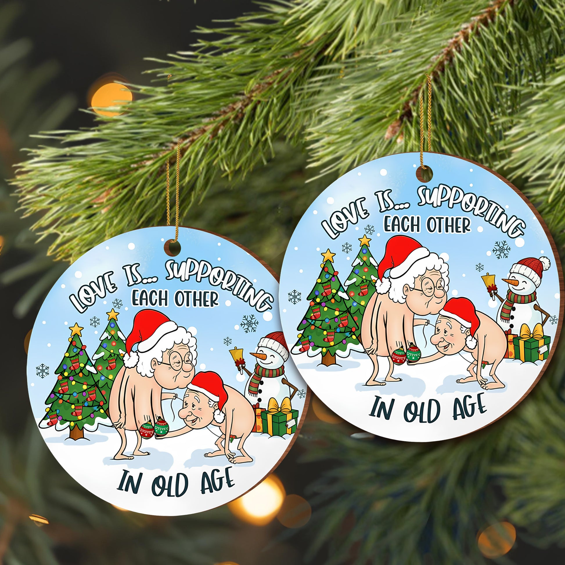 Love Is Supporting Each Other, Elderly Couple Christmas Ornament