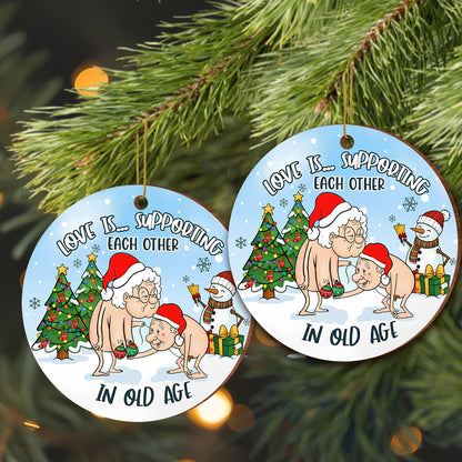 Love Is Supporting Each Other, Elderly Couple Christmas Ornament
