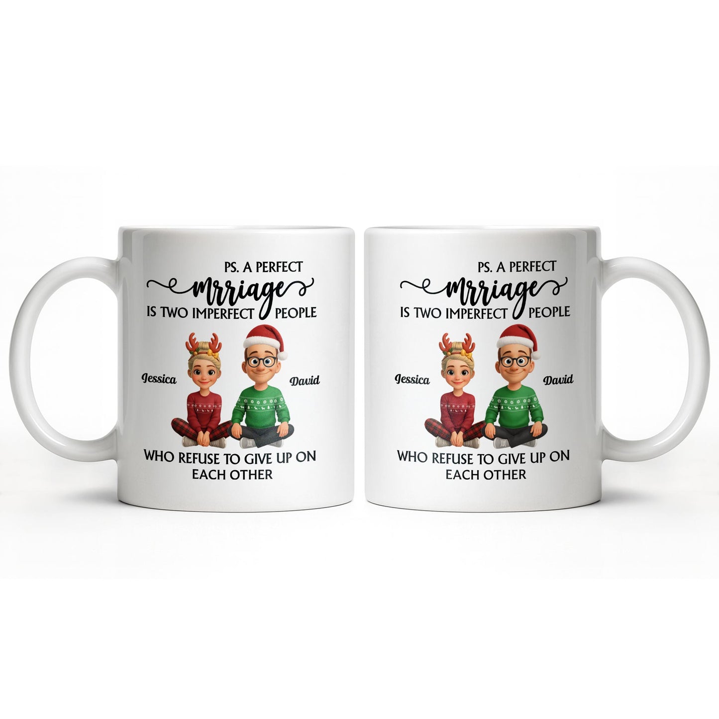 A Perfect Marriage, Cartoon Couple In Christmas Attire