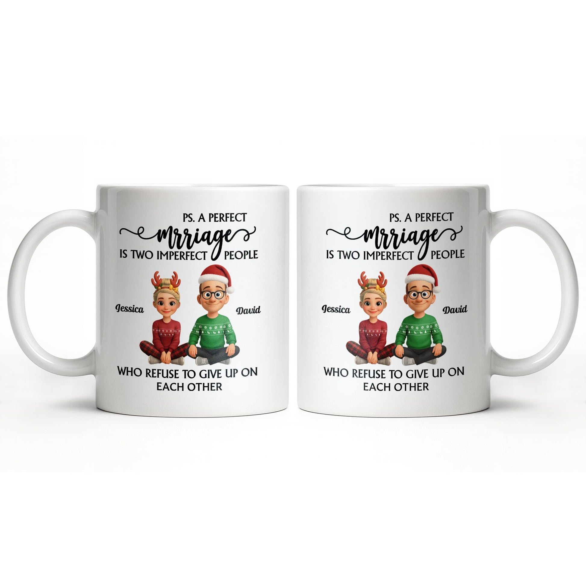 A Perfect Marriage, Cartoon Couple In Christmas Attire