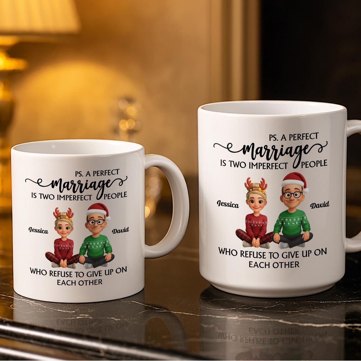 A Perfect Marriage, Cartoon Couple In Christmas Attire - Personalized Custom Coffee Mug - CPL978_MG