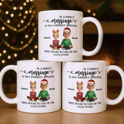 A Perfect Marriage, Cartoon Couple In Christmas Attire - Personalized Custom Coffee Mug - CPL978_MG