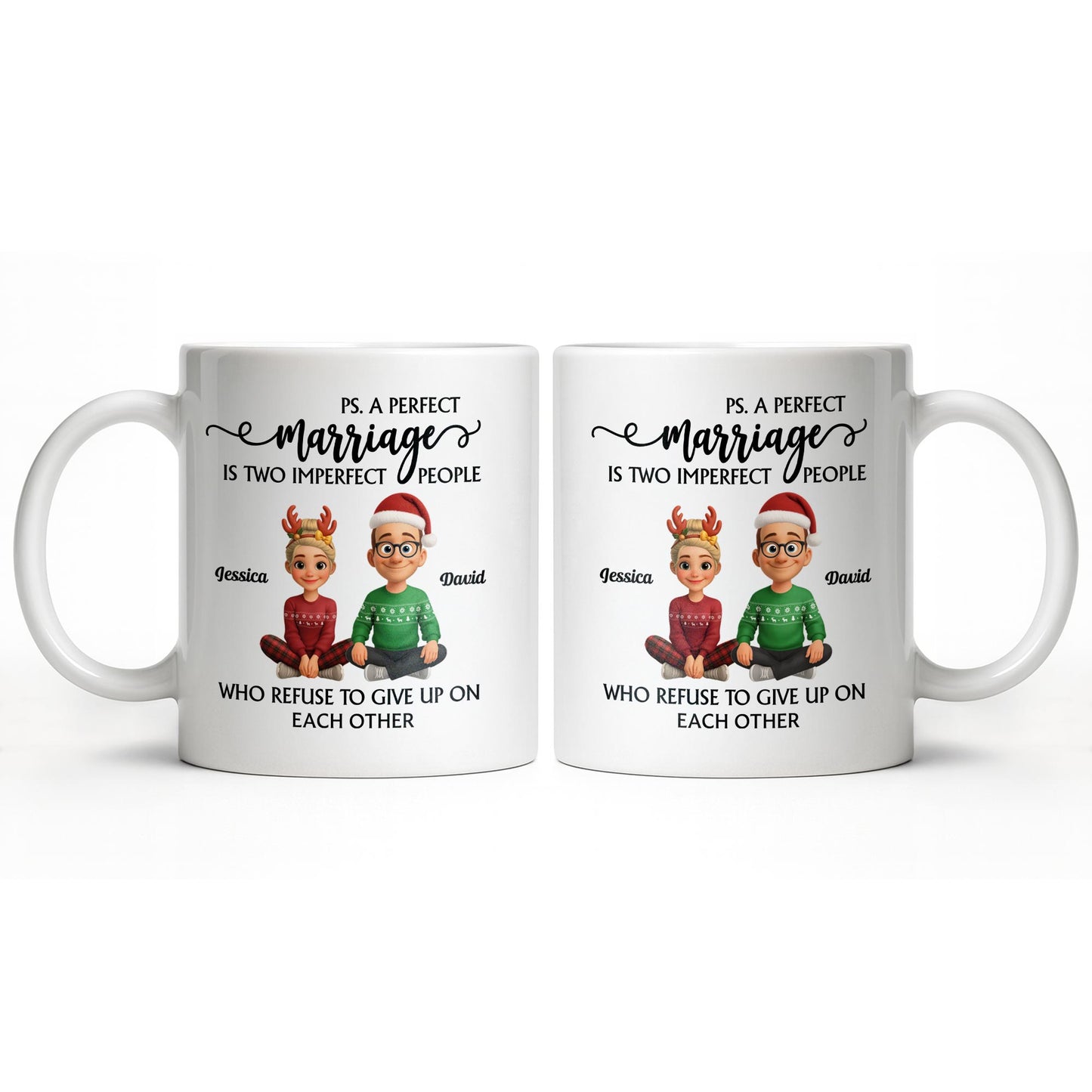 A Perfect Marriage, Cartoon Couple In Christmas Attire - Personalized Custom Coffee Mug - CPL978_MG