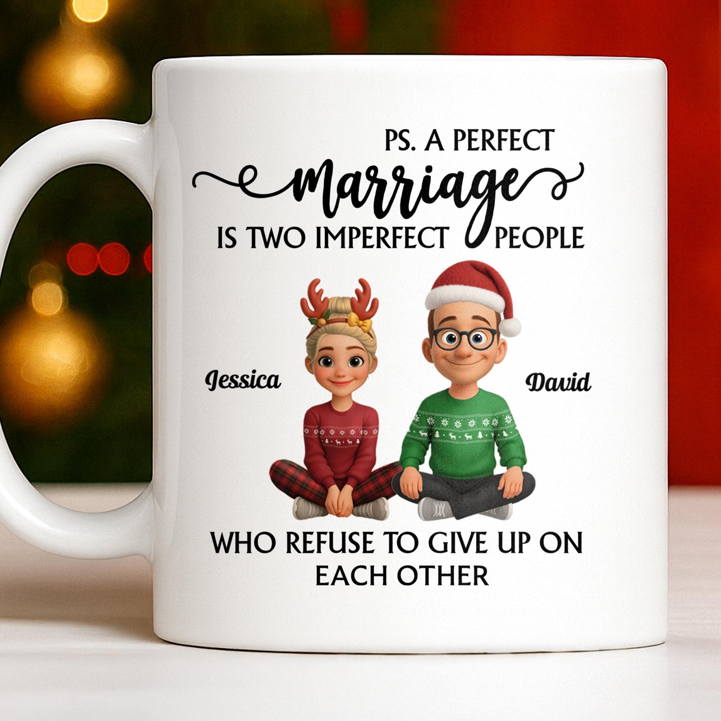 A Perfect Marriage, Cartoon Couple In Christmas Attire - Personalized Custom Coffee Mug - CPL978_MG