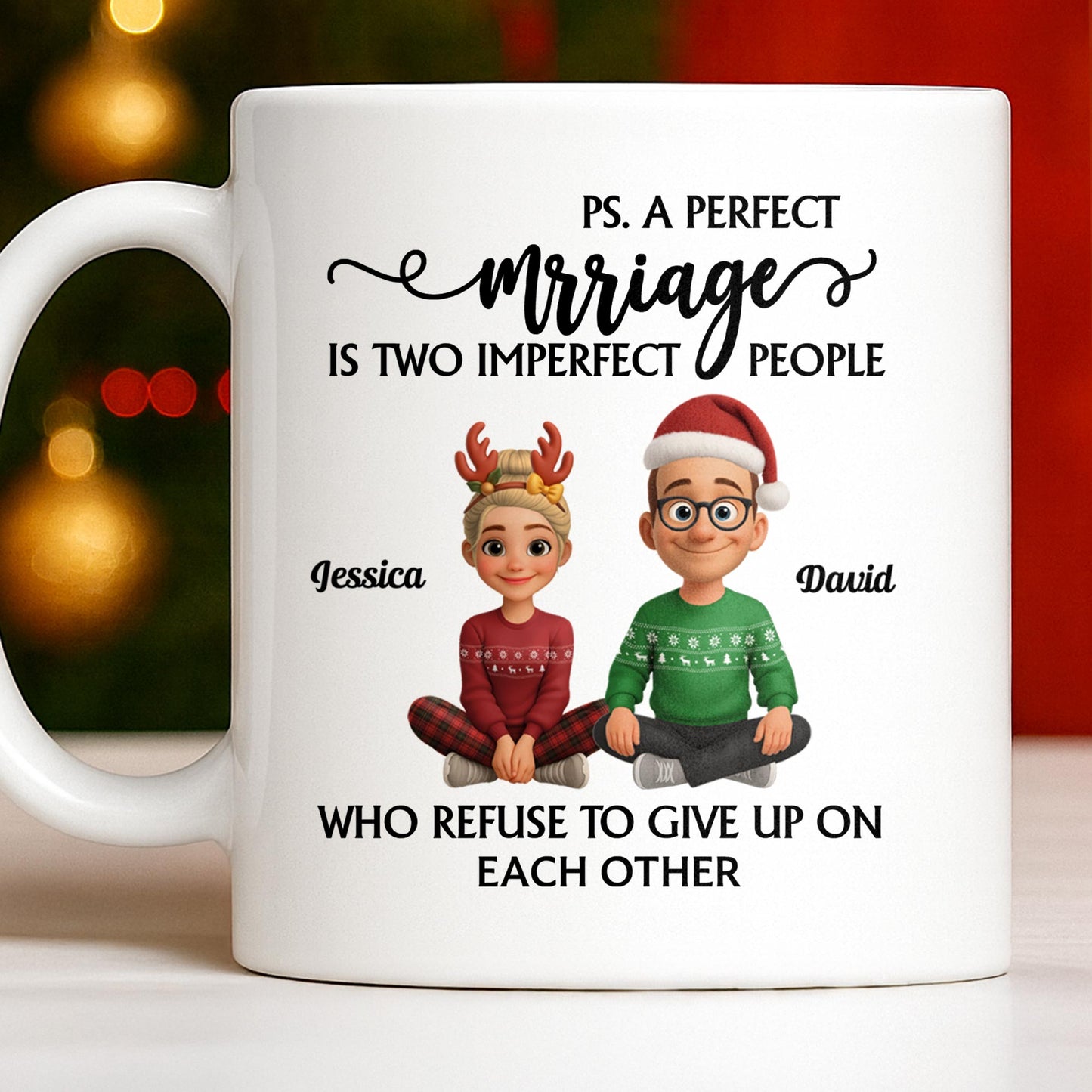 A Perfect Marriage, Cartoon Couple In Christmas Attire